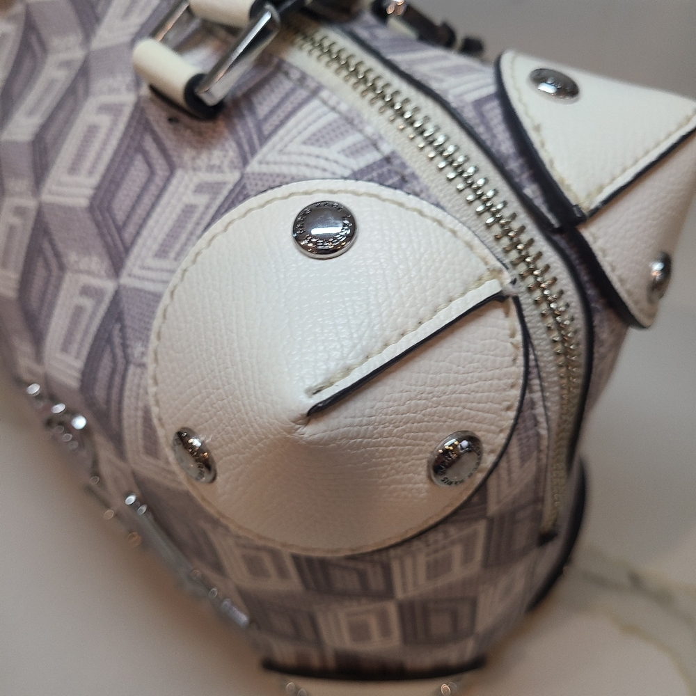 KARL LAGERFELD Valette Logo Leather Double Top Handle Bag WHITE/GRAY - Picture 11 of 11